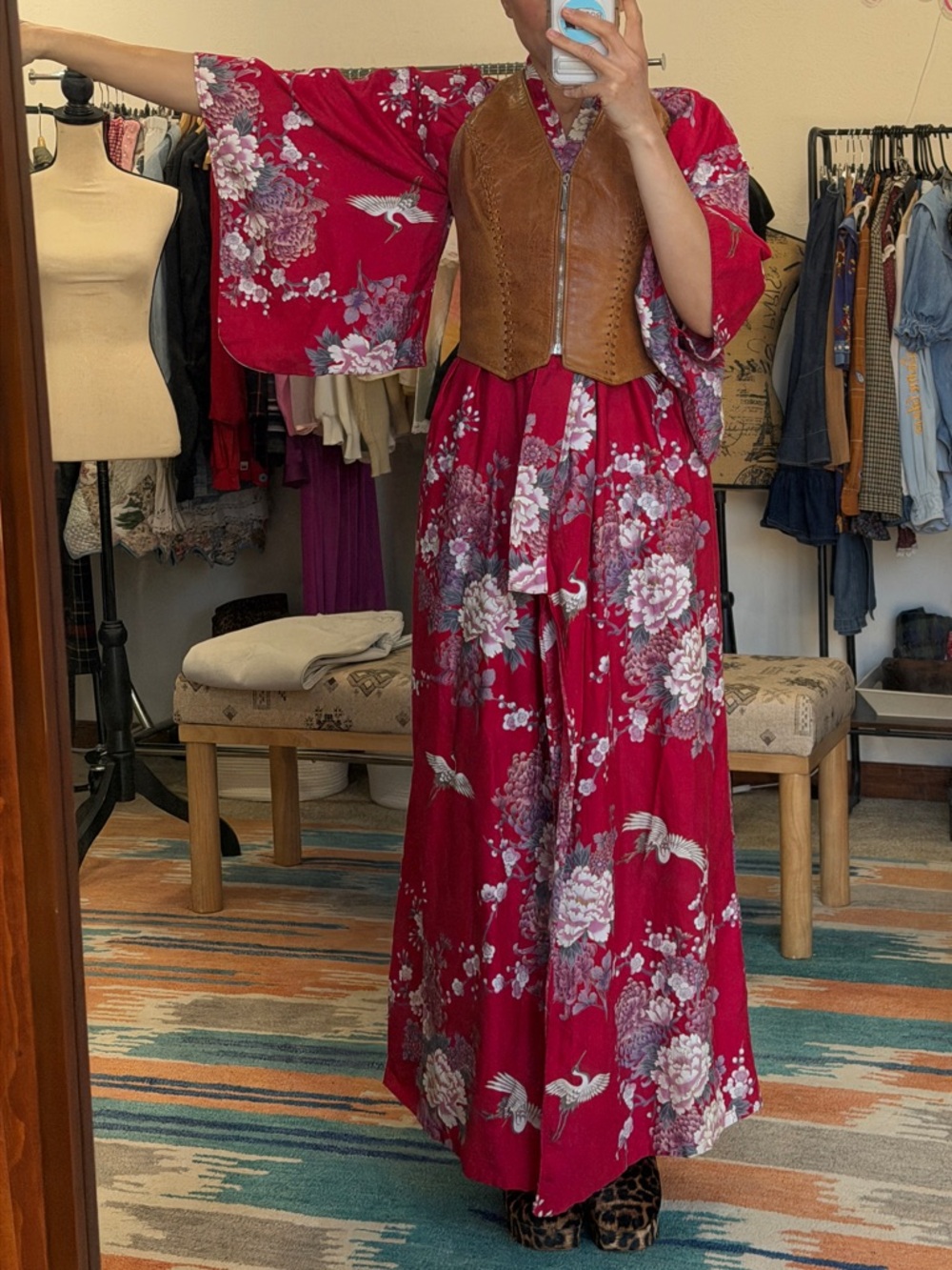Vintage Pink Floral Cotton Kimono Robe Made in Japan - Picture 10 of 10